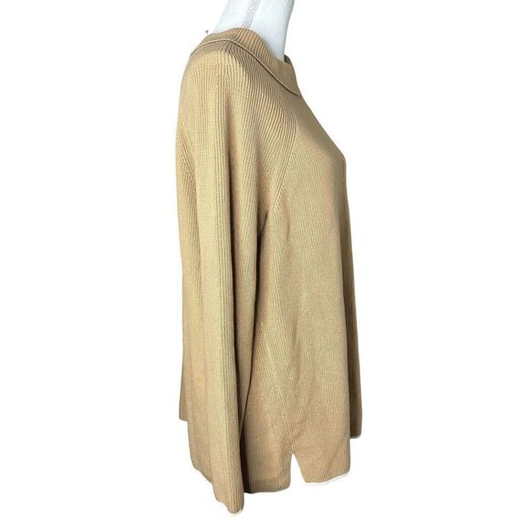 Talbots Womens Mock Neck Tan Camel Tunic Sweater White Hem Pima Cotton Sz 1x NWT - Picture 3 of 7